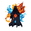 elemental mantle - elemental mantle swirling with fire, frost, and storm energy, tattered cloak edges, dark fantasy icon, glowing sigils, centered silhouette