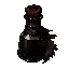 dark fantasy roguelite, single object centered, ritual ink vial filled with dense ash-black pigment and faint crimson ember particles, sealed with cracked wax and wrapped in scorched cloth, asymmetrical silhouette, occult alchemical consumable, tactile so