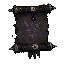 dark fantasy roguelite, single object centered, ancient ritual scroll partially unrolled, dark aged parchment wrapped with black cloth seals and pale gold bindings, impossible geometric symbols glowing faintly in distorted purple ink, occult relic aesthet