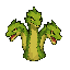 three small dragon snake heads on one neck, green scales, not a skull, not a skeleton, not a generic demon