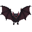 large vampire bat, spread wings, red eyes, fangs, not a skull, not a skeleton, not a generic demon
