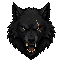 large black wolf head, scar over eye, thick mane, fierce snarl, not a skull, not a skeleton, not a generic demon
