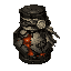 dark fantasy roguelite, single object centered, ritual balm jar made of dark iron and cracked ceramic, glowing ember-resistant salve visible through fractures, faint pale gold sealing wax and scorched cloth wrapping, asymmetrical silhouette, anti-fire alc