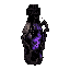 dark fantasy roguelite, single object centered, ritual vial filled with dense necrotic energy, black-purple liquid emitting faint pale smoke and eerie internal glow, sealed with dark wax and corroded metal bindings, asymmetrical cursed silhouette, rare al