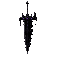 dark fantasy roguelite, single object centered, epic abyssal sword with impossibly dark straight blade partially dissolving into shadow mist, asymmetrical cursed silhouette, distorted purple cracks pulsing beneath the steel surface, jagged ritual guard wi