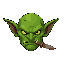 green goblin head, pointy ears, angry yellow eyes, small rusty dagger, not a skull, not a skeleton, not a generic demon