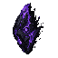 dark fantasy roguelite, single object centered, impossible ore fragment partially fading into shadow, black stone fused with distorted purple crystal veins, metaphysical mineral with subtle eye-like fractures, eerie asymmetry, abstract ritual material, so
