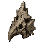 dark fantasy roguelite, single object centered, jagged fossilized bone fragment with cracked porous texture and dark grime embedded in fractures, crude organic trophy, asymmetrical broken silhouette, worn survival aesthetic, tactile aged material, common 