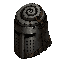 dark fantasy roguelite, single object centered, common tower ascent barbuta helmet with crude spiral ridge resembling a stone snail shell, worn iron and cracked leather straps, asymmetrical semi-isometric front view silhouette, gritty survival aesthetic, 