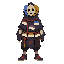 figure wearing three overlapping masks, stolen name tags, not a skull, not a skeleton, not a generic demon