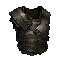 dark fantasy roguelite, single object centered, common chest harness armor made from layered leather and thin iron strips, asymmetrical semi-isometric front view silhouette, exposed stitching and crude metal buckles, gritty tower ascent aesthetic, worn te