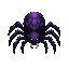purple black spider, eight legs, two fangs, round abdomen, not a skull, not a skeleton, not a generic demon