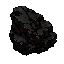 dark fantasy roguelite, single object centered, irregular chunk of mineral coal with deep black fractured surface and faint dull red embers hidden inside cracks, crude fuel resource, dusty texture, oppressive mining aesthetic, asymmetrical silhouette, tac