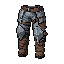single leggings centered, layered leggings with split iron knee guards and leather straps, asymmetrical silhouette, cold gray palette