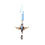 legendary holy sword, shining silver blade with golden crossguard, faint blue sacred glow, pristine but ancient look, dark fantasy soulslike roguelike item icon, centered, high contrast, clear silhouette, transparent background, sharp pixels, no blur, no 