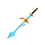 legendary holy sword, shining silver blade with golden crossguard, faint blue sacred glow, pristine but ancient look, dark fantasy soulslike roguelike item icon, centered, high contrast, clear silhouette, transparent background, sharp pixels, no blur, no 