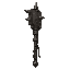 dark fantasy roguelite, single object centered, iron mace with heavy spiked head and worn leather-wrapped handle, asymmetrical brutal silhouette, uncommon feudal weapon, dark engraved steel with oxidized edges and impact dents, tactile aged metal textures