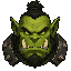 green orc face, lower tusks, angry brow, iron pauldron hint, not a skull, not a skeleton, not a generic demon
