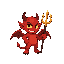 small red imp devil, bat wings, trident, mischievous grin, not a skull, not a skeleton, not a generic demon
