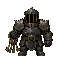 armored jailer with keys and cage bars on helmet, not a skull, not a skeleton, not a generic demon