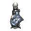 dark fantasy roguelite, single object centered, reflective ritual vial containing silver-blue liquid with mirrored sheen and faint eye-like distortions, asymmetrical silhouette, reflex buff consumable, engraved pale silver stopper and ritual markings, tac