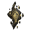 dark fantasy roguelite, single object centered, ancient metaphysical core made of black stone and pale gold crystalline veins, impossible layered geometry with subtle floating fragments, asymmetrical sacred silhouette, legendary ritual relic, restrained i