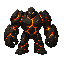 black rock golem with orange lava cracks glowing, not a skull, not a skeleton, not a generic demon