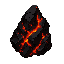dark fantasy roguelite, single object centered, volcanic lava stone with cracked obsidian surface and molten orange-red glow emerging from deep fractures, asymmetrical jagged silhouette, elemental crafting material, tactile scorched texture, oppressive in