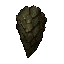 dark fantasy roguelite, single object centered, rough kobold scale with dark oxidized green-brown surface and chipped edges, reptilian organic trophy, gritty texture with subtle dirt buildup, asymmetrical teardrop shape, primitive creature material, commo