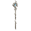 dark fantasy roguelite, single object centered, elegant elven staff made of pale twisted wood with organic bark texture and subtle engraved silver lines, asymmetrical slender silhouette, faint cold blue crystal embedded at the tip, rare mystical weapon, r