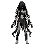 dark fantasy roguelite tower enemy, single monster bust centered, front or 3/4 view, high contrast, limited palette, dither shading, thick white outer outline sticker style, solid black background, no text, no ui frame, not photorealistic, not full body t