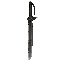 dark fantasy roguelite, single object centered, one-handed steel sword with straight engraved blade and dark wrapped hilt, asymmetrical feudal silhouette, uncommon martial weapon, polished edge with restrained cold sheen and worn impact marks, tactile ste