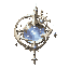 dark fantasy roguelite, single object centered, legendary celestial orb resting within impossible pale gold framework, radiant cold light fractures suspended inside the sphere like trapped constellations, asymmetrical sacred silhouette, subtle floating ge
