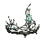dark fantasy roguelite, single object centered, delicate filigree crown forged from muted silver strands with teal crystal fragments woven through the structure, asymmetrical refined silhouette, subtle motion implied by flowing metallic curves, rare agile