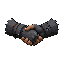 dark fantasy roguelite, two gloved hands in firm handshake centered, peer to peer trade metaphor, subtle exchange arrow loop behind hands very small, cold grey gloves with warm skin tone accent, transparent background, dither shading, no text, not photore