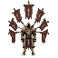 knight with banners growing from back like ribs, hidden face, not a skull, not a skeleton, not a generic demon