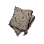 dark fantasy roguelite, single object centered, folded ritual cloth made of worn pale fabric embroidered with faint spiral symbols and stitched dark thread, asymmetrical silhouette, sacred movement buff consumable, tactile aged textile texture, subtle mys