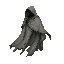 dark fantasy roguelite, single object centered, light flowing cloak made from worn ash-gray cloth with muted teal stitched edges, asymmetrical agile silhouette, subtle motion implied by trailing fabric folds, common lightweight gear, tactile textile textu
