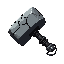 titan hammer - colossal titan hammer, cracked stone head and metal bindings, heavy destructive presence, dark fantasy roguelite icon, centered, gritty texture.