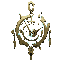 dark fantasy roguelite, single object centered, legendary ritual amulet shaped like a fractured timekeeping seal, pale gold circular frame with broken clock-like geometry and cold blue light leaking through internal cracks, asymmetrical silhouette with su