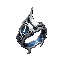 dark fantasy roguelite, single object centered, legendary ritual ring forged from pale celestial metal with impossible asymmetrical geometry, cold blue fracture light pulsing inside the band, verdict sigils engraved across the surface, floating star dust 