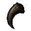 dark fantasy roguelite, single object centered, massive predator claw with dark cracked keratin texture and ritual scratches along the surface, sharp asymmetrical hooked silhouette, uncommon beast trophy, dried blood near the root, tactile savage material