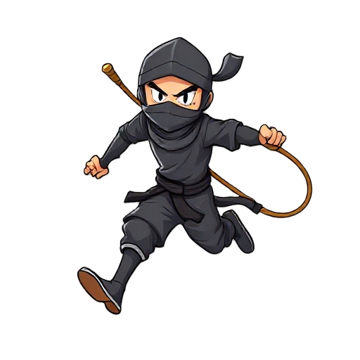 ninja running with rope on his back 