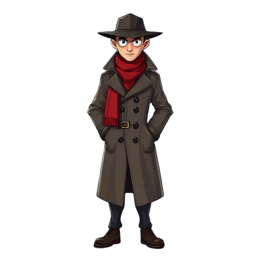 detective with trench and red scarf