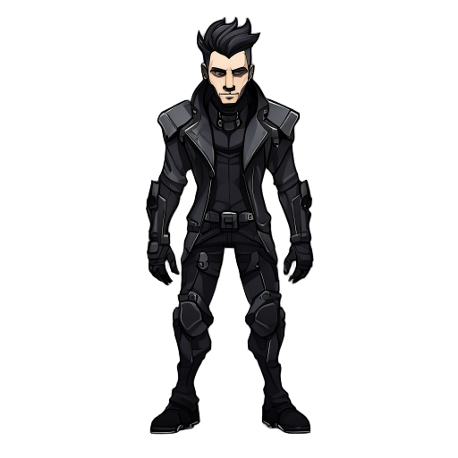 crie um personagem no estilo cyber gothic homem futurista com o fundo transparente