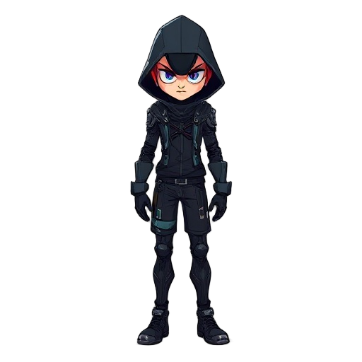 crie um personagem no estilo cyber gothic homem futurista com o fundo transparente