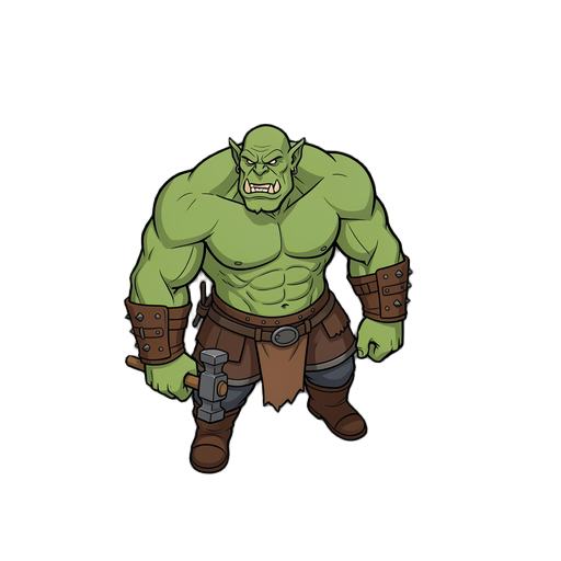 orc worker with small hammer in one hand. walk animations