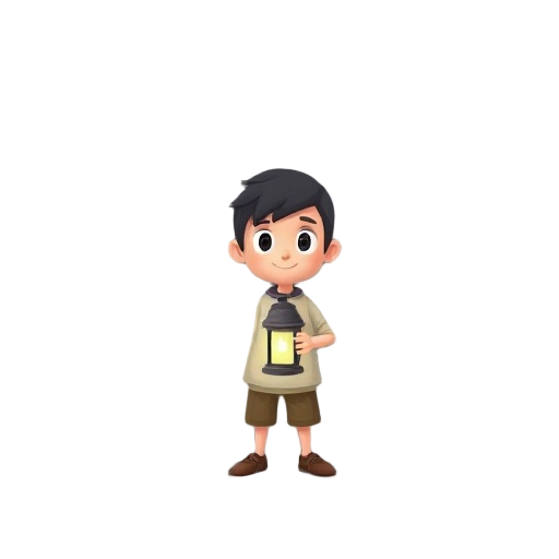 a simple character holding a small lantern straight ahead
