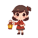 a small girl holding a small lantern, no facial reaction, looking on left side