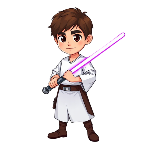 a jedi master using a white t shirt and a purple light saber